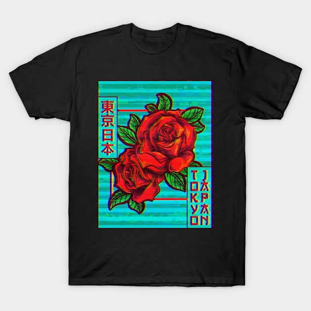 Roses Tokyo Japan Vaporwave Aesthetic Vintage Gift T-Shirt by Alex21